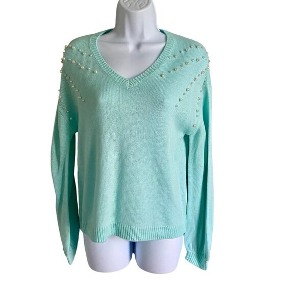 Heritage Charm Pullover Sweater with Faux Pearls Women's Petite Small - Picture 2 of 9